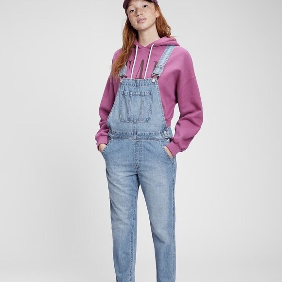 GAP Pants - Gap Denim Bib Overalls Womens Sz Small Jean Loose Baggy Light Wash Ankle